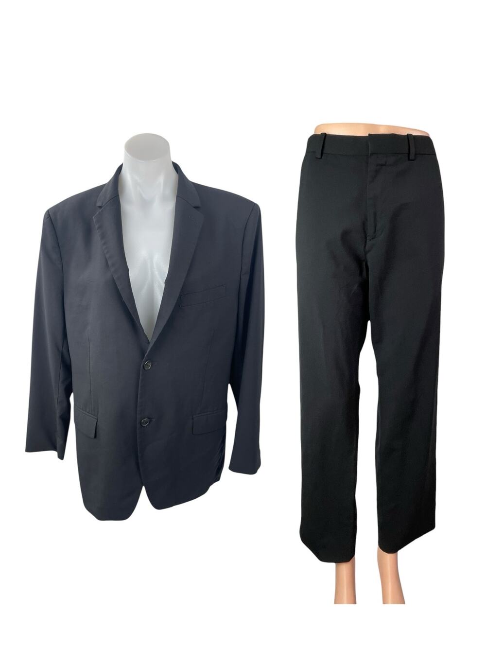 Theory Black Wool Long Sleeve Blazer Coat Jacket Straight Dress Pants Set 42/34